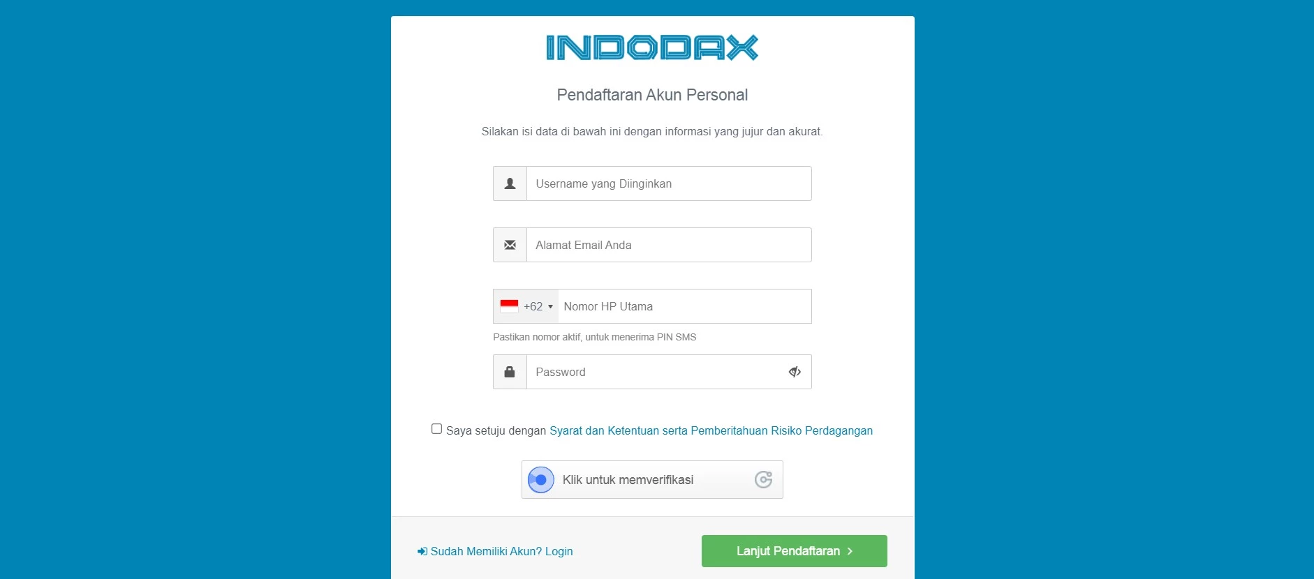Daftar Indodax Melalui Laptop (Web)