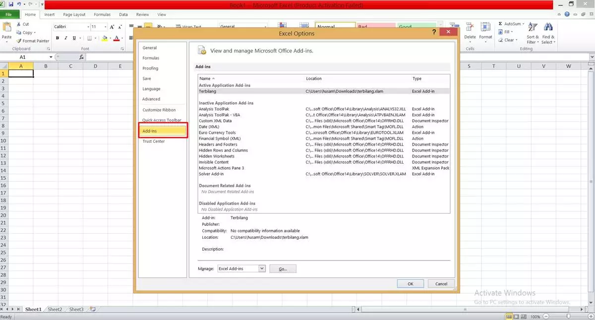 Cara Instal Rumus TERBILANG di Excel