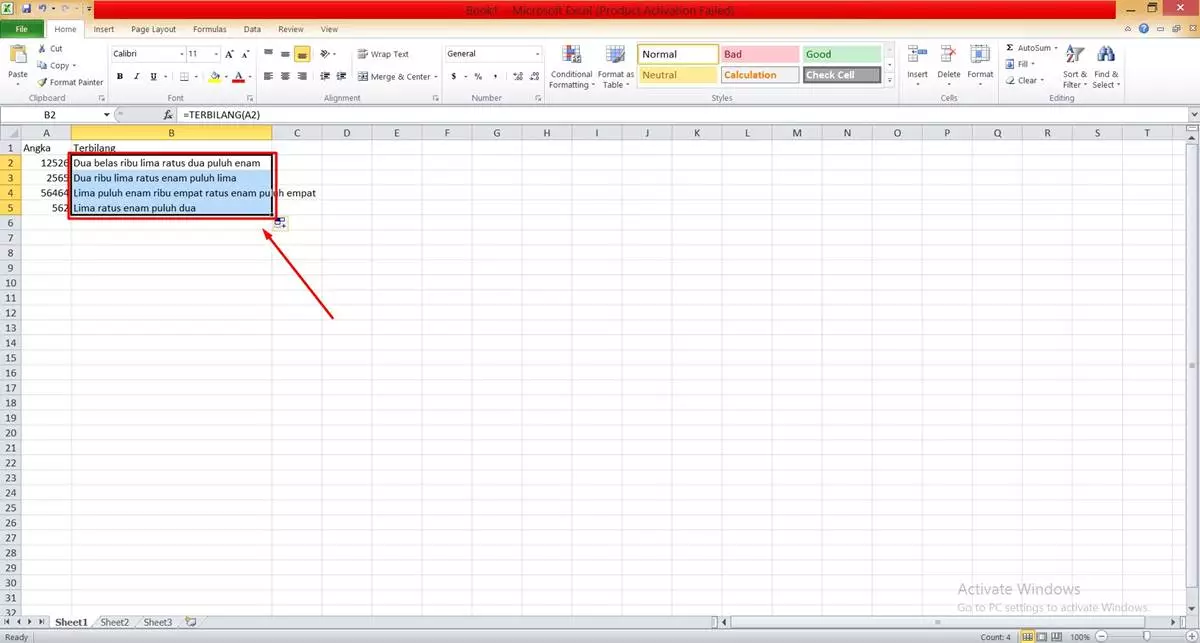 Cara Menggunakan Rumus TERBILANG Excel