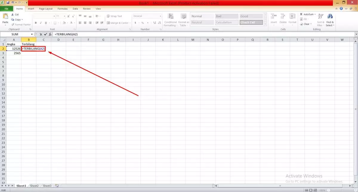 Cara menggunakan Rumus TERBILANG di Excel 
